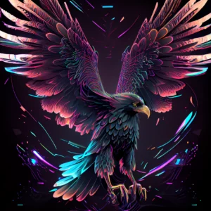 Prompt Eagle with neon wings on black bg