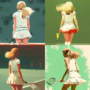 Prompt Girl playing tennis from back side