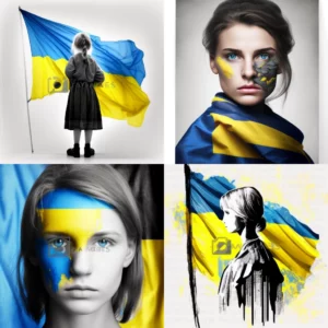 Prompt Girl with Ukraine Flag on White Background