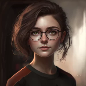 Prompt Girl with round glasses brown hair