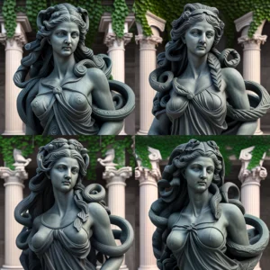 Prompt Greek woman statue with vines and snakes