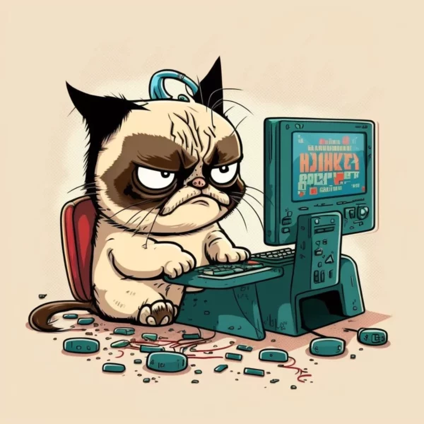 Prompt Grumpy gamer cat playing computer games