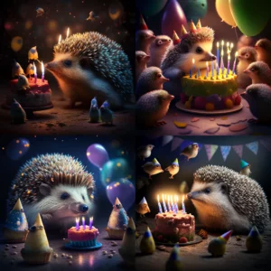 Prompt Hedgehog blowing out birthday cake candles