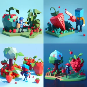 Prompt Hyper casual low poly stickman watering garden