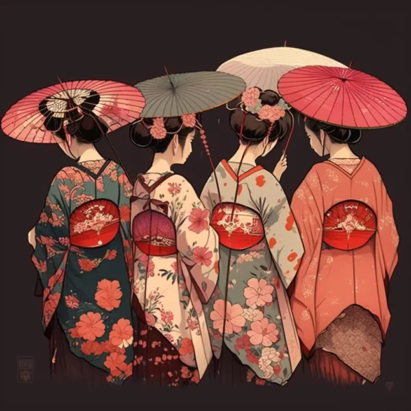 Prompt Japanese girls in kimono happinese