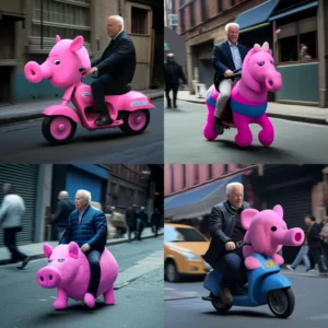 Prompt Joe Biden riding pig