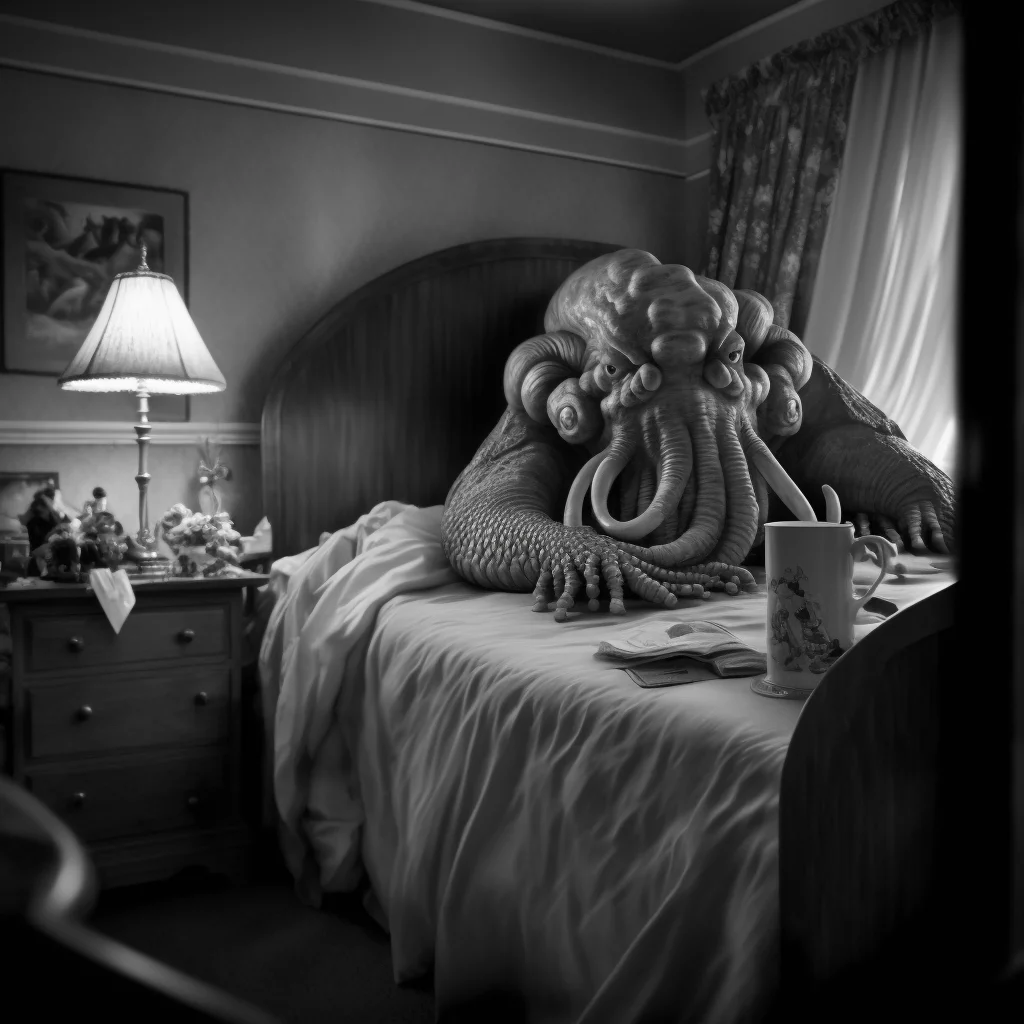 Lovecraftian Photorealistic Cthulhu and Lucille Bedroom