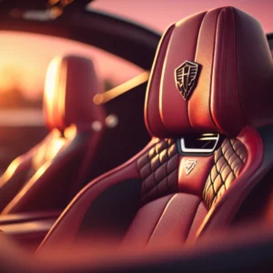 Prompt Luxury car dashboard and seats sunset