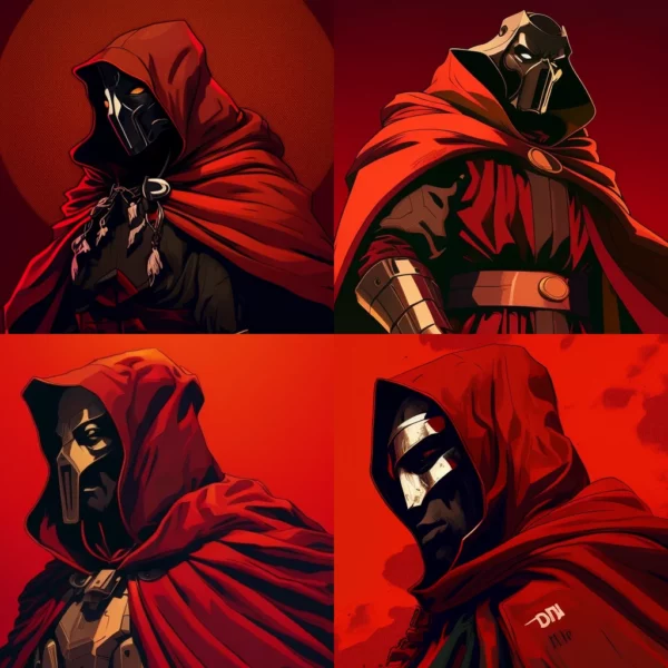Prompt MF DOOM with red anime cape