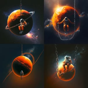 Prompt Man Floating in Space with Orange Planet and Chain