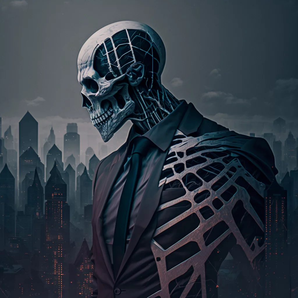 Man with skeleton head
