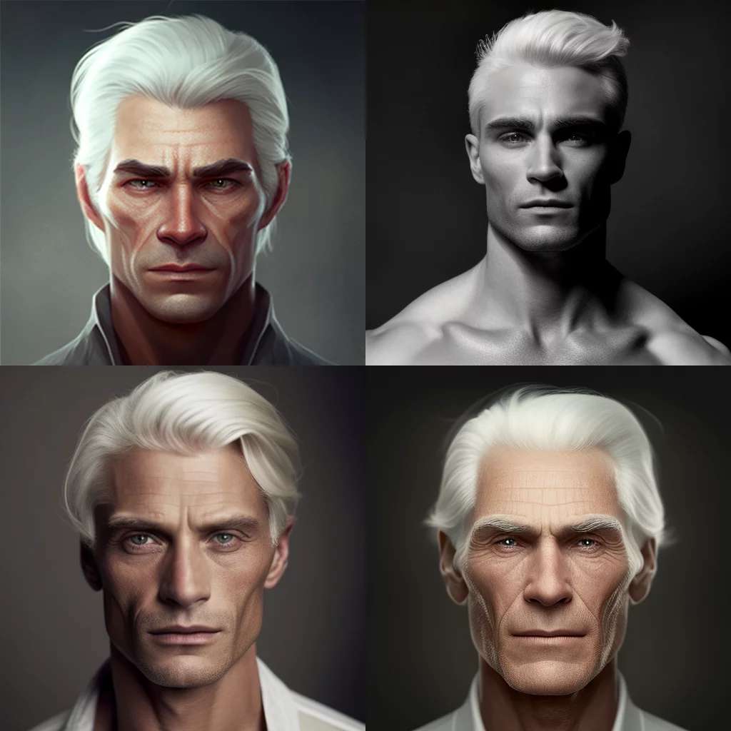 Man with white hair & strong jawline