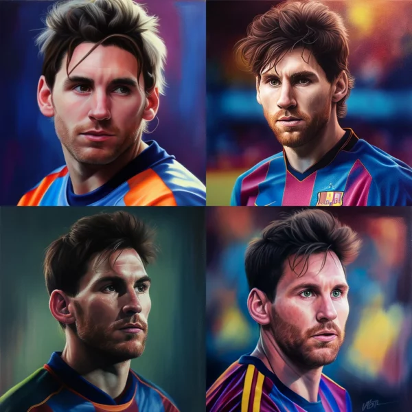 Prompt Messi realistic painting vibrant upscaled