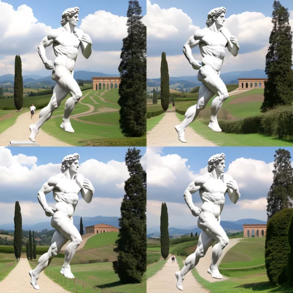 Prompt Michelangelo's David Statue Running to Countryside