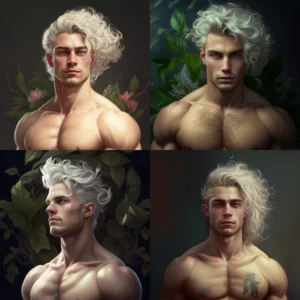 Prompt Muscular man with curly hair mandrake
