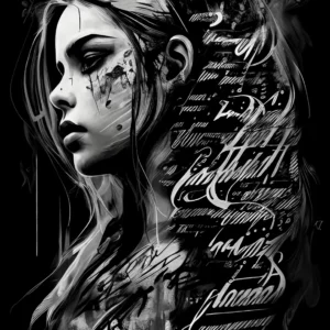 Prompt Music girl gothic calligraphy