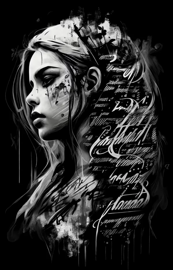 Prompt Music girl gothic calligraphy