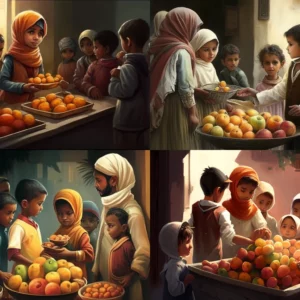 Prompt Muslim kids serve fruit