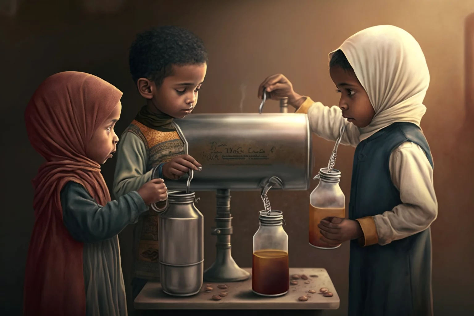 Muslim kids serve water