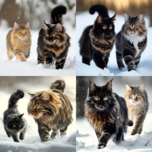 Prompt Norwegian & Bengal cats hunting
