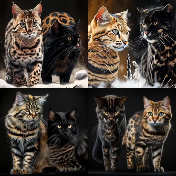 Prompt Norwegian & Bengal leopard cats hunt