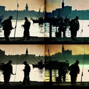 Prompt Old Istanbul Fishermen at Galata Tower Karaköy Pier