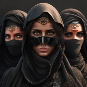 Prompt Omani mafia women in black realistic