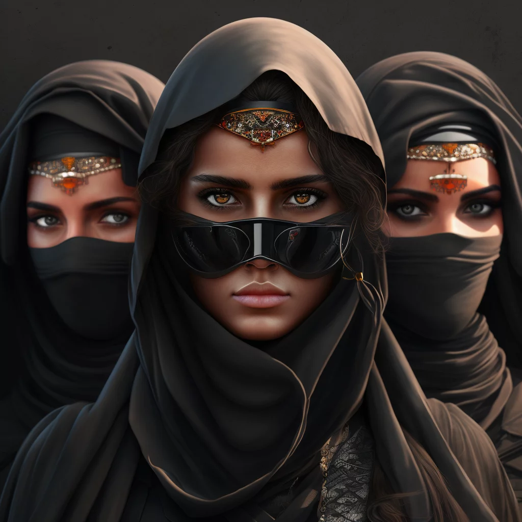 Omani mafia women in black realistic