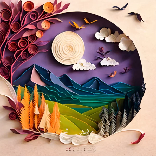 Prompt Paper quilled landscape hyperrealistic