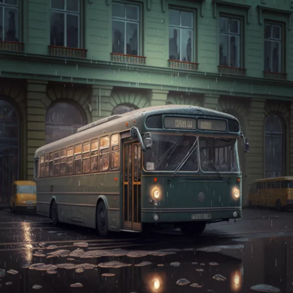 Prompt Pavlovsky bus waiting for passengers rain atmospheric