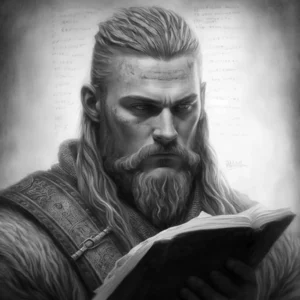 Prompt Pencil portrait of Viking looking to you