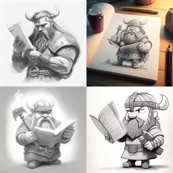 Prompt Pencil portrait of Viking with book