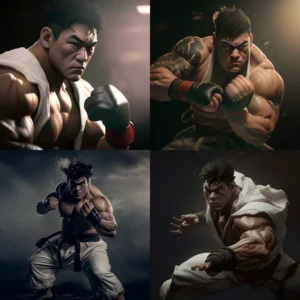 Prompt Photo-realistic Ryu in action sports photography