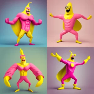 Prompt Pink cartoon man in full-length yellow banana