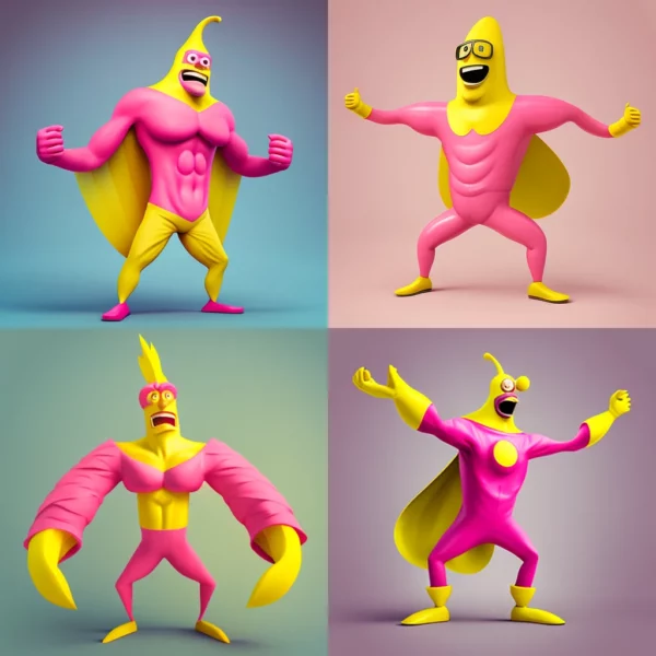 Prompt Pink cartoon man in full-length yellow banana