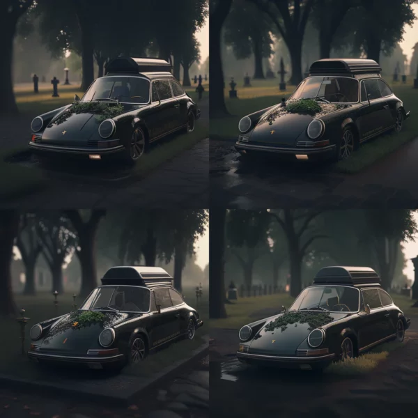 Prompt Porsche funeral car cinematic