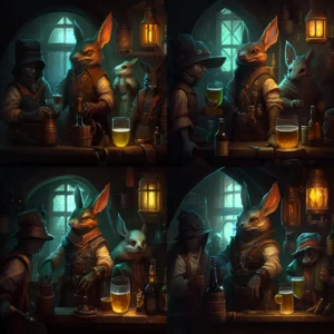 Prompt Rabbit bartender night monsters in tavern