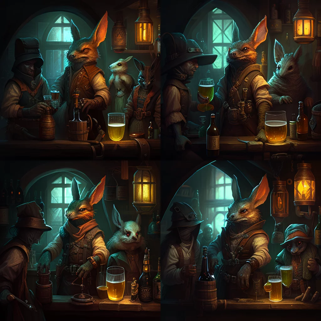 Rabbit bartender night monsters in tavern