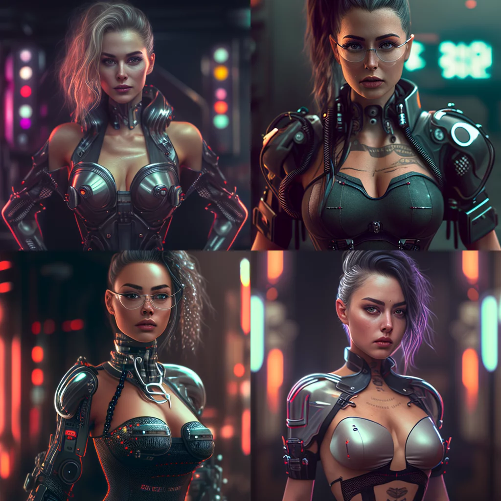 Realistic cyberpunk woman perfect body /