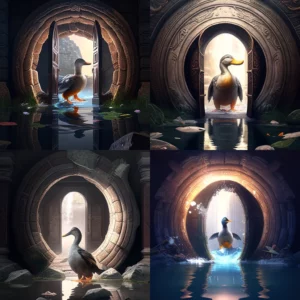 Prompt Realistic duck with sword portal