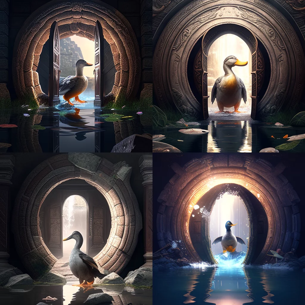 Realistic duck with sword portal