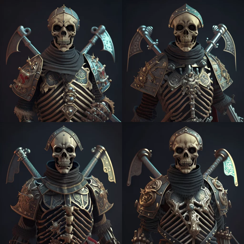 Realistic skeleton warrior with sword and shield