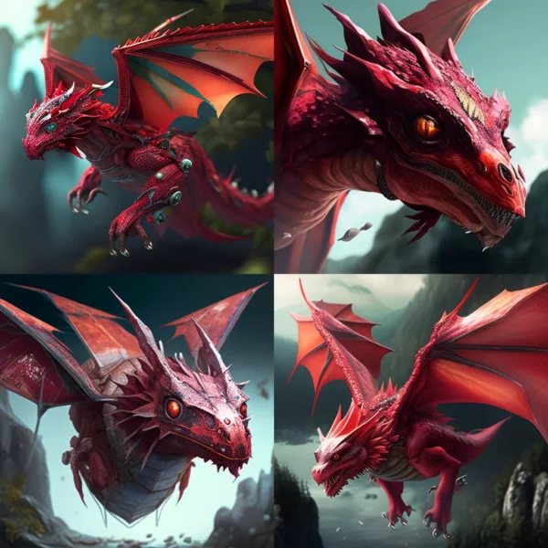 Prompt Red Avatar Flying on Dragon in Realistic Detail