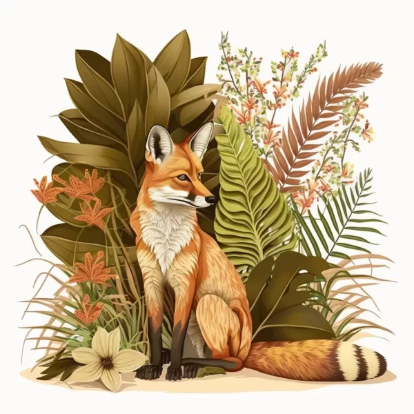 Prompt Reggae-style maned wolf in tropical setting