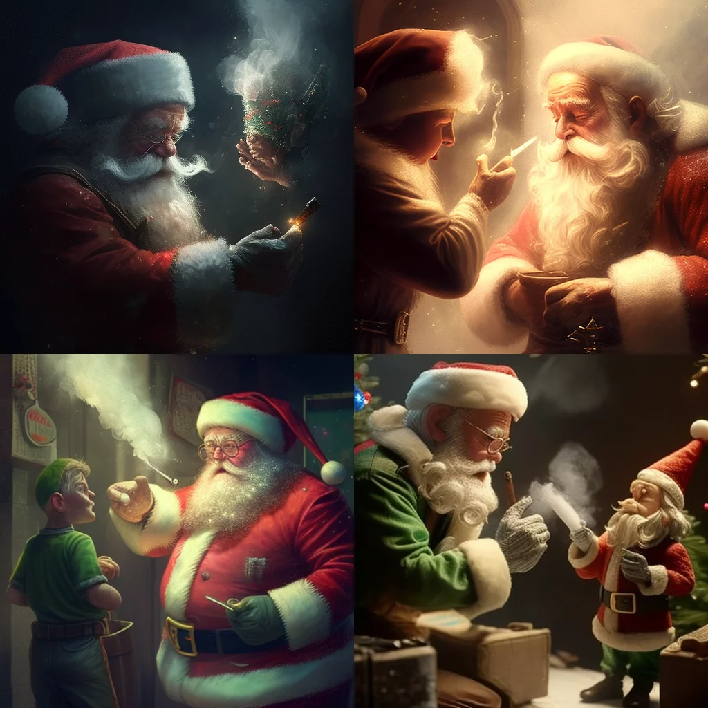 Santa Claus firing an elf for smoking weed