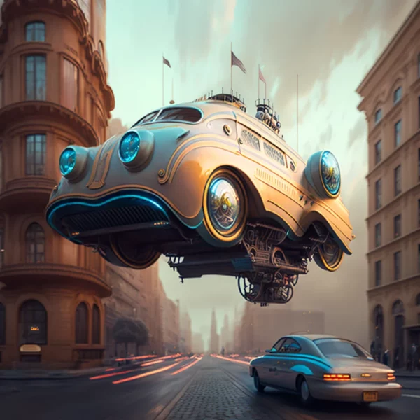 Prompt Sci-fi flying car over city