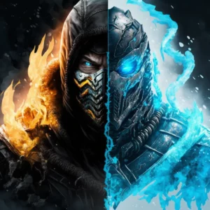 Prompt Scorpion in fire Sub-Zero in ice from Mortal Kombat