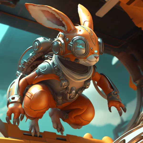 Prompt Slimz rabbit hero ROV game futurist pose octane render