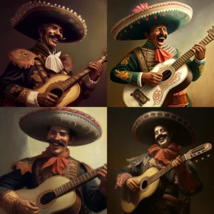 Prompt Smiling mariachi with guitar
