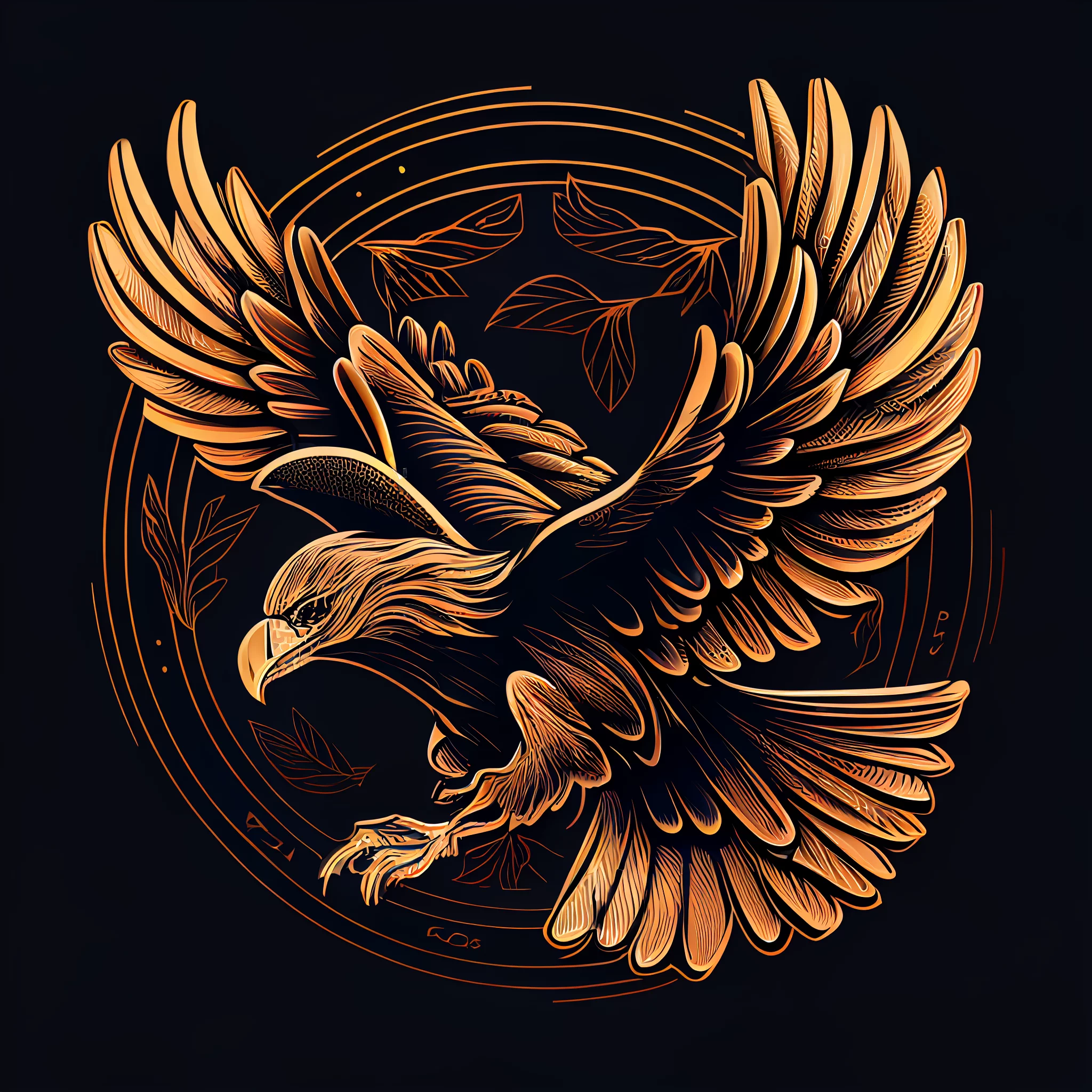 Soaring eagle with golden wings logo
